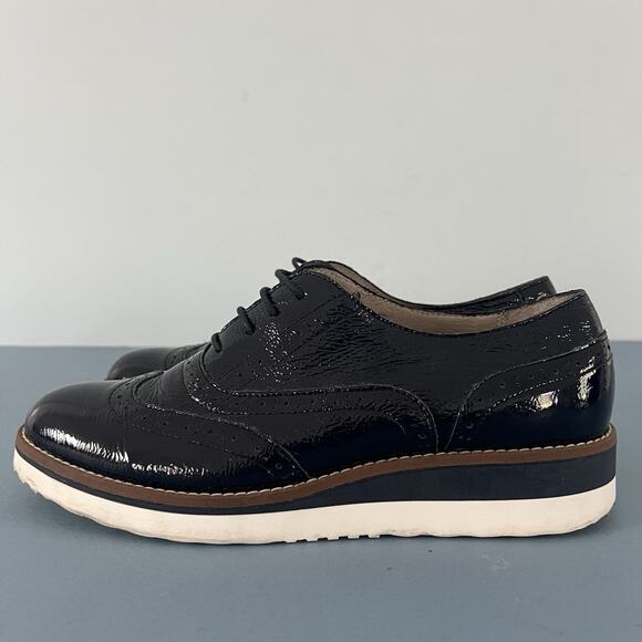 Boden Nina Navy Blue Patent Leather Platform Brogues Wingtip Loafers - Picture 5 of 10